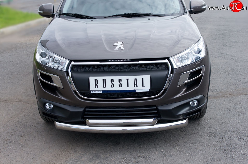 20 399 р. Защита переднего бампера (2 трубыØ76 и 63 мм, нержавейка) SLITKOFF  Peugeot 4008 (2012-2017)  с доставкой в г. Пермь
