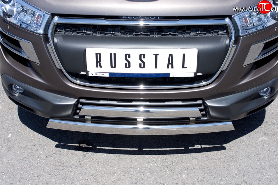 16 849 р. Защита переднего бампера (2 трубыØ75х42 мм, нержавейка) Russtal Peugeot 4008 (2012-2017)  с доставкой в г. Пермь