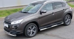 83 999 р. Защита порогов с пластиковыми вставками для ног из круглой трубы диаметром 76 мм Russtal Peugeot 4008 (2012-2017) (Защита порогов с со скосами на торцах (вариант 1))  с доставкой в г. Пермь. Увеличить фотографию 2