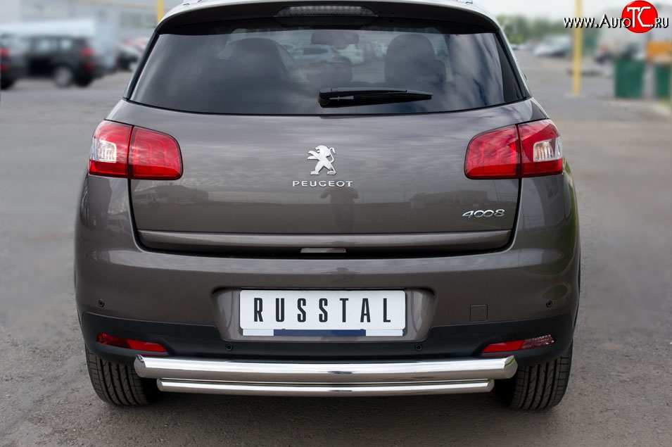 12 799 р. Защита заднего бампера (Ø76 и 42 мм, нержавейка) SLITKOFF  Peugeot 4008 (2012-2017) (с короткой нижней трубой)  с доставкой в г. Пермь