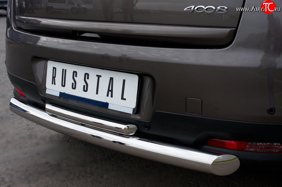 12 799 р. Защита заднего бампера (Ø76 и 42 мм, нержавейка) SLITKOFF  Peugeot 4008 (2012-2017) (с короткой верхней трубой)  с доставкой в г. Пермь
