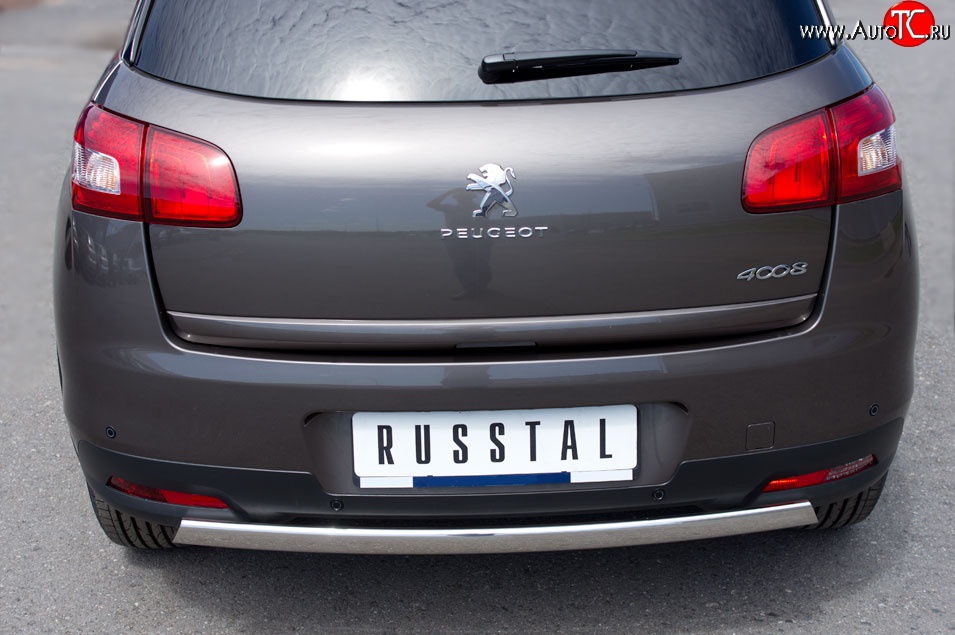 11 599 р. Защита заднего бампера (Ø75x42 мм, нержавейка) Russtal Peugeot 4008 (2012-2017)  с доставкой в г. Пермь