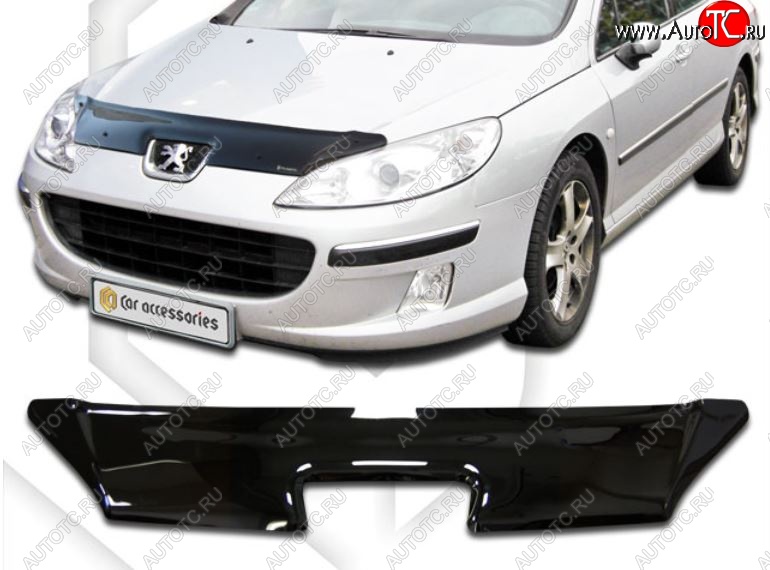 2 079 р. Дефлектор капота CA-Plastic Peugeot 407 седан (2004-2010) (Classic черный, Без надписи)  с доставкой в г. Пермь