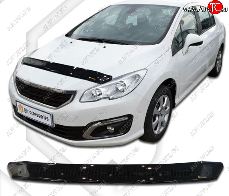 1 839 р. Дефлектор капота CA-Plastiс  Peugeot 408 (2015-2022) рестайлинг (Classic черный, Без надписи)  с доставкой в г. Пермь
