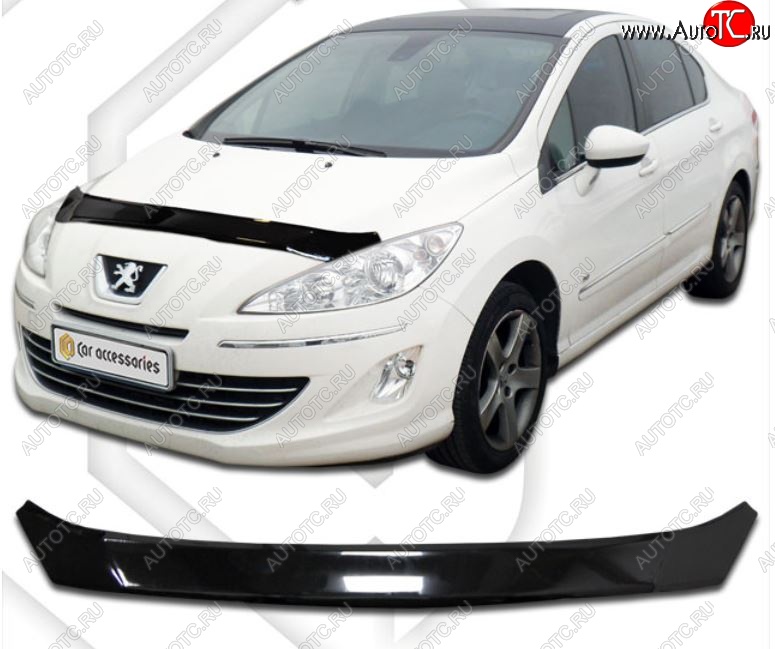 1 899 р. Дефлектор капота CA-Plastic  Peugeot 408 (2010-2017)  дорестайлинг (Classic черный, Без надписи)  с доставкой в г. Пермь