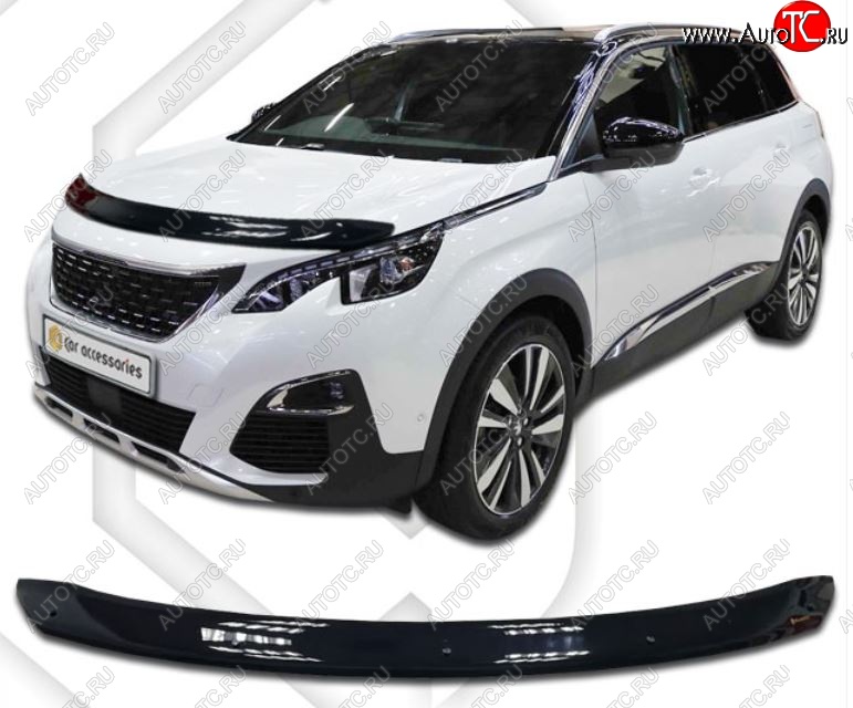 1 999 р. Дефлектор капота CA-Plastiс  Peugeot 5008  T87 (2017-2020) дорестайлинг (Classic черный, Без надписи)  с доставкой в г. Пермь