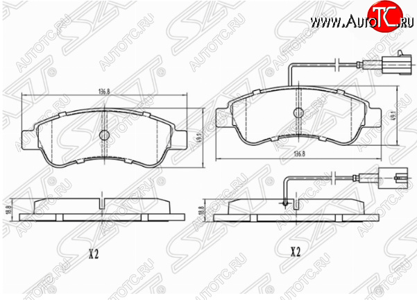 1 149 р. Комплект задних тормозных колодок SAT (с датчиком износа) Peugeot Boxer 250 (2006-2014)  с доставкой в г. Пермь