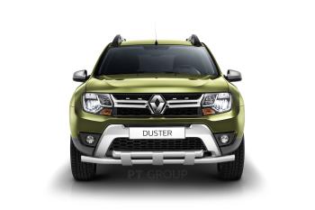 27 199 р. Защита переднего бампера PT GROUP двойная с пластинами Ø63/63мм (НПС) RENAULT Duster 2016-  Renault Duster  HS (2015-2021) рестайлинг (Нержавеющая полированная сталь)  с доставкой в г. Пермь. Увеличить фотографию 3