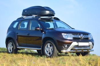 27 199 р. Защита переднего бампера PT GROUP двойная с пластинами Ø63/63мм (НПС) RENAULT Duster 2016-  Renault Duster  HS (2015-2021) рестайлинг (Нержавеющая полированная сталь)  с доставкой в г. Пермь. Увеличить фотографию 5