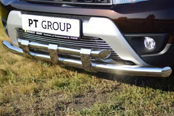 27 199 р. Защита переднего бампера PT GROUP двойная с пластинами Ø63/63мм (НПС) RENAULT Duster 2016-  Renault Duster  HS (2015-2021) рестайлинг (Нержавеющая полированная сталь)  с доставкой в г. Пермь. Увеличить фотографию 6