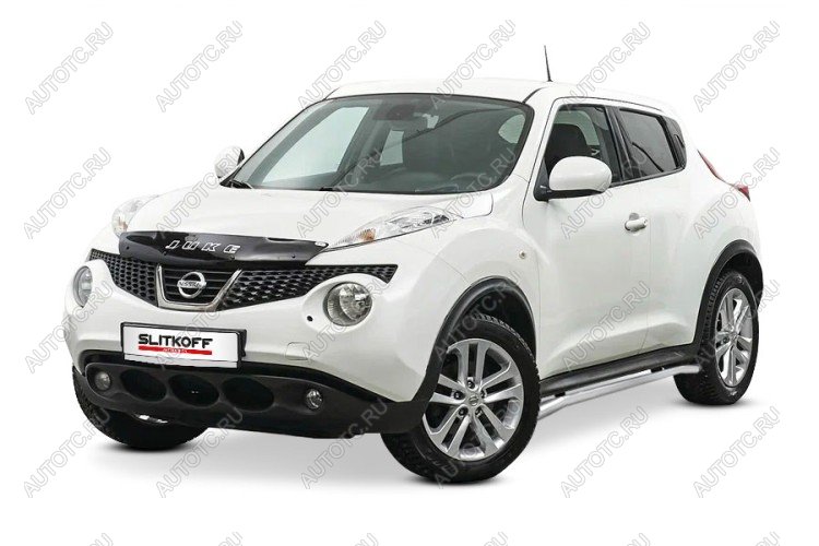 10 349 р. Защита порогов d42 с гибами Slitkoff Nissan Juke 1 YF15 дорестайлинг (2010-2014) (сталь с полимерным покрытием, цвет серебро)  с доставкой в г. Пермь