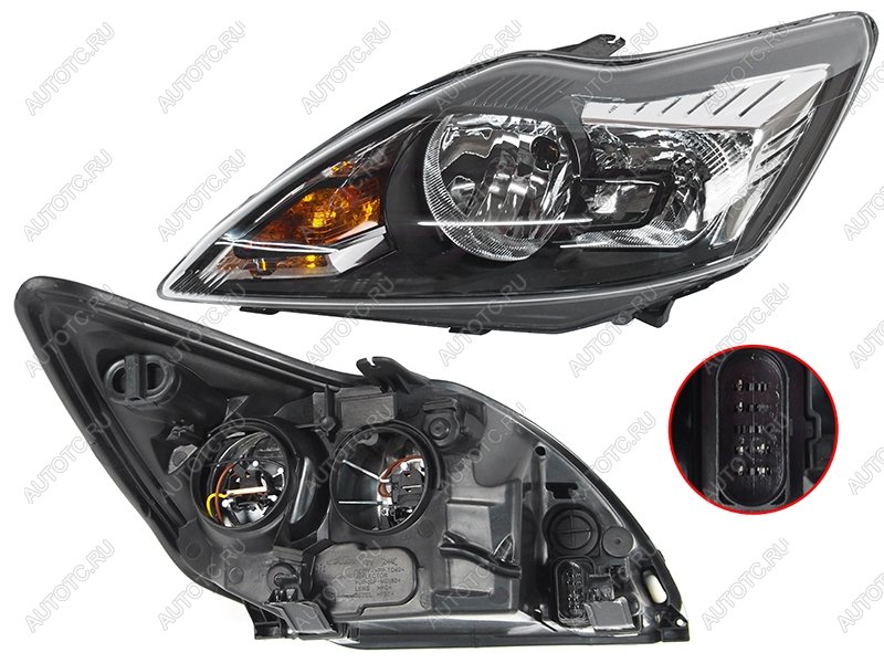 4 599 р. Левая фара SAT (с эл. корректором чёрная) Ford Focus 2 седан рестайлинг (2007-2011)  с доставкой в г. Пермь