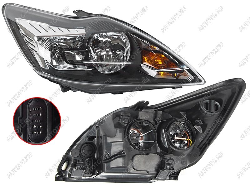 4 599 р. Правая фара SAT (с эл. корректором, чёрная) Ford Focus 2 универсал рестайлинг (2007-2011)  с доставкой в г. Пермь