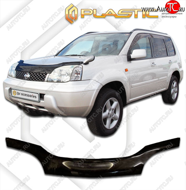 2 159 р. Дефлектор капота CA-Plastiс  Nissan X-trail  1 T30 (2000-2007) дорестайлинг, рестайлинг (серия Сlassic черный, Без надписи)  с доставкой в г. Пермь