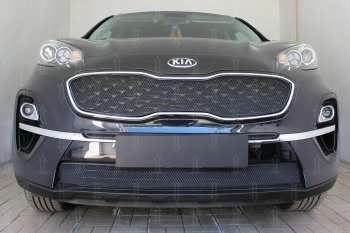 Защитная сетка в бампер (верх, ячейка 4х10 мм) Alfeco Премиум KIA Sportage  4 QL (2018-2022) рестайлинг (Чёрная)