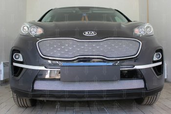Защитная сетка в бампер (верх, ячейка 4х10 мм) Alfeco Премиум KIA Sportage  4 QL (2018-2022) рестайлинг (Хром)