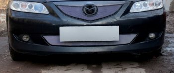 3 079 р. Защитная сетка в бампер (низ, ячейка 3х7 мм) Alfeco Стандарт Mazda 6 GG лифтбэк дорестайлинг (2002-2005) (Хром)  с доставкой в г. Пермь. Увеличить фотографию 2