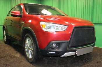 7 249 р. Защитная сетка в бампер (3D, ячейка 4х10 мм) Alfeco Премиум Mitsubishi ASX дорестайлинг (2010-2012) (Чёрная)  с доставкой в г. Пермь. Увеличить фотографию 3