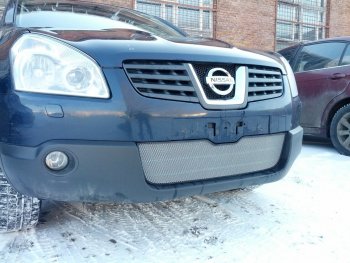 3 179 р. Защитная сетка в бампер (низ, ячейка 3х7 мм) Стрелка11 Стандарт Nissan Qashqai 1 дорестайлинг (2007-2010) (Хром)  с доставкой в г. Пермь. Увеличить фотографию 3