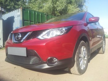 3 199 р. Защитная сетка в бампер (низ, ячейка 3х7 мм) Стрелка11 Стандарт Nissan Qashqai 2 J11 дорестайлинг (2013-2019) (Чёрная)  с доставкой в г. Пермь. Увеличить фотографию 3