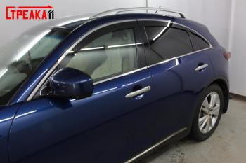 6 999 р. Дефлекторы окон 2D с хром накладками Стрелка11  INFINITI QX70  S51 (2013-2020) (черные)  с доставкой в г. Пермь. Увеличить фотографию 2