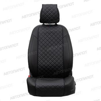 969 р. Накидка на сиденье (Экокожа Ромб-Модель №1 экокожа) Автопилот   (черный/строчка синяя)  с доставкой в г. Пермь. Увеличить фотографию 6