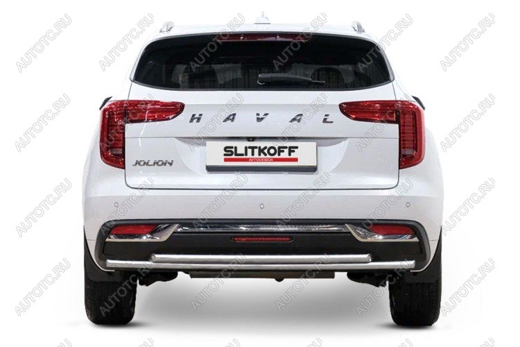 15 299 р. Защита заднего бампера d57+d42 (2WD) двойная Slitkoff Haval Jolion дорестайлинг (2020-2024) (нержавейка полированная)  с доставкой в г. Пермь
