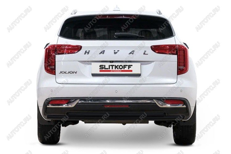 15 299 р. Защита заднего бампера d57+d42 (2WD) двойная Slitkoff  Haval Jolion (2020-2024) дорестайлинг (нержавейка с полимерным покрытием в цвет черный)  с доставкой в г. Пермь