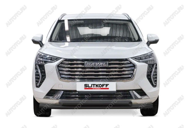 10 299 р. Защита переднего бампера d57+d57 двойная Slitkoff Haval Jolion дорестайлинг (2020-2024) ( Сталь с полимерным покрытием в цвет черный)  с доставкой в г. Пермь