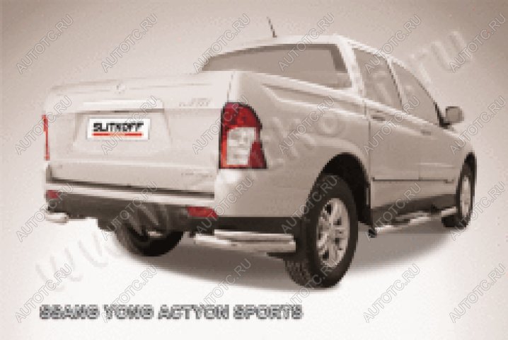 8 499 р. Защита заднего бампера уголки d57+d42 двойные Slitkoff  SSANGYONG Actyon Sport (2012-2025) (нержавейка полированная)  с доставкой в г. Пермь