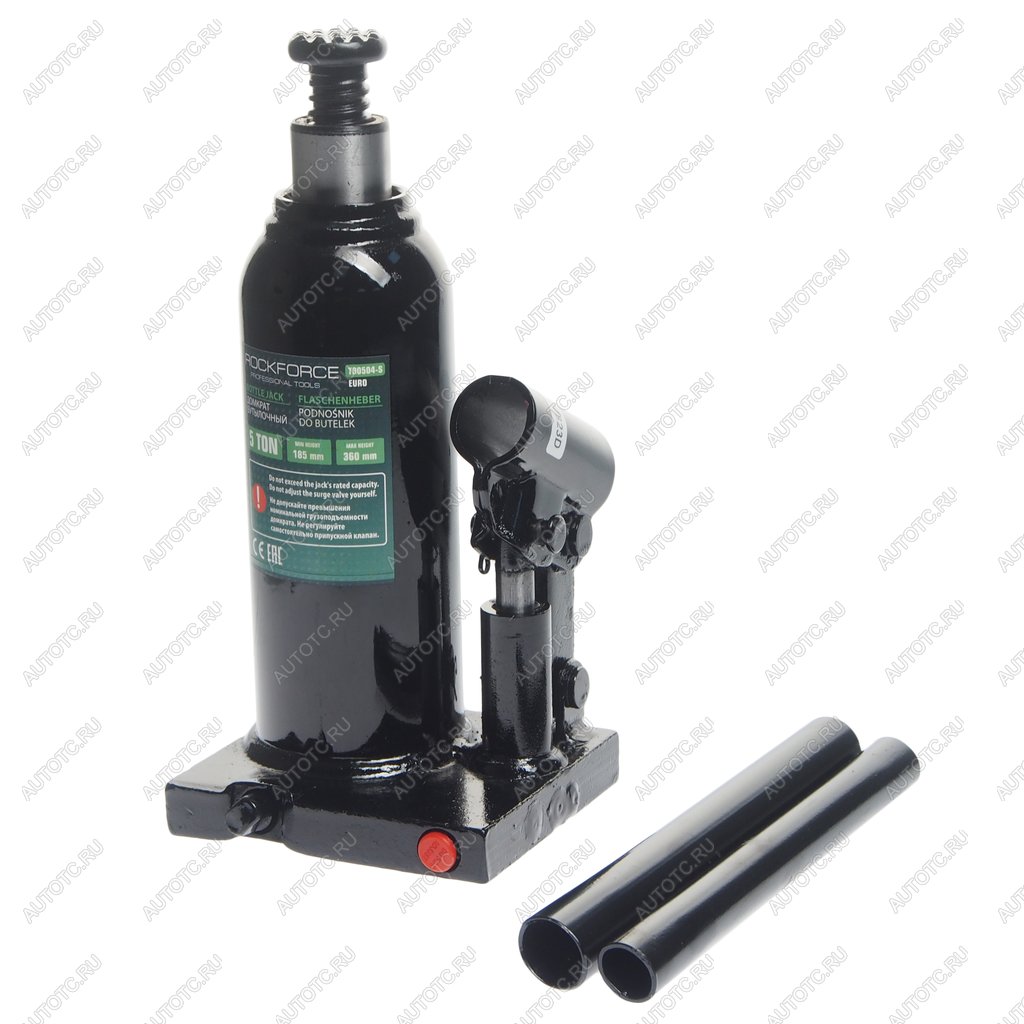 2 999 р. Домкрат бутылочный 5т 185-360мм с клапаном в кейсе ROCKFORCE ROCKFORCE rf-t90504s-euro  с доставкой в г. Пермь
