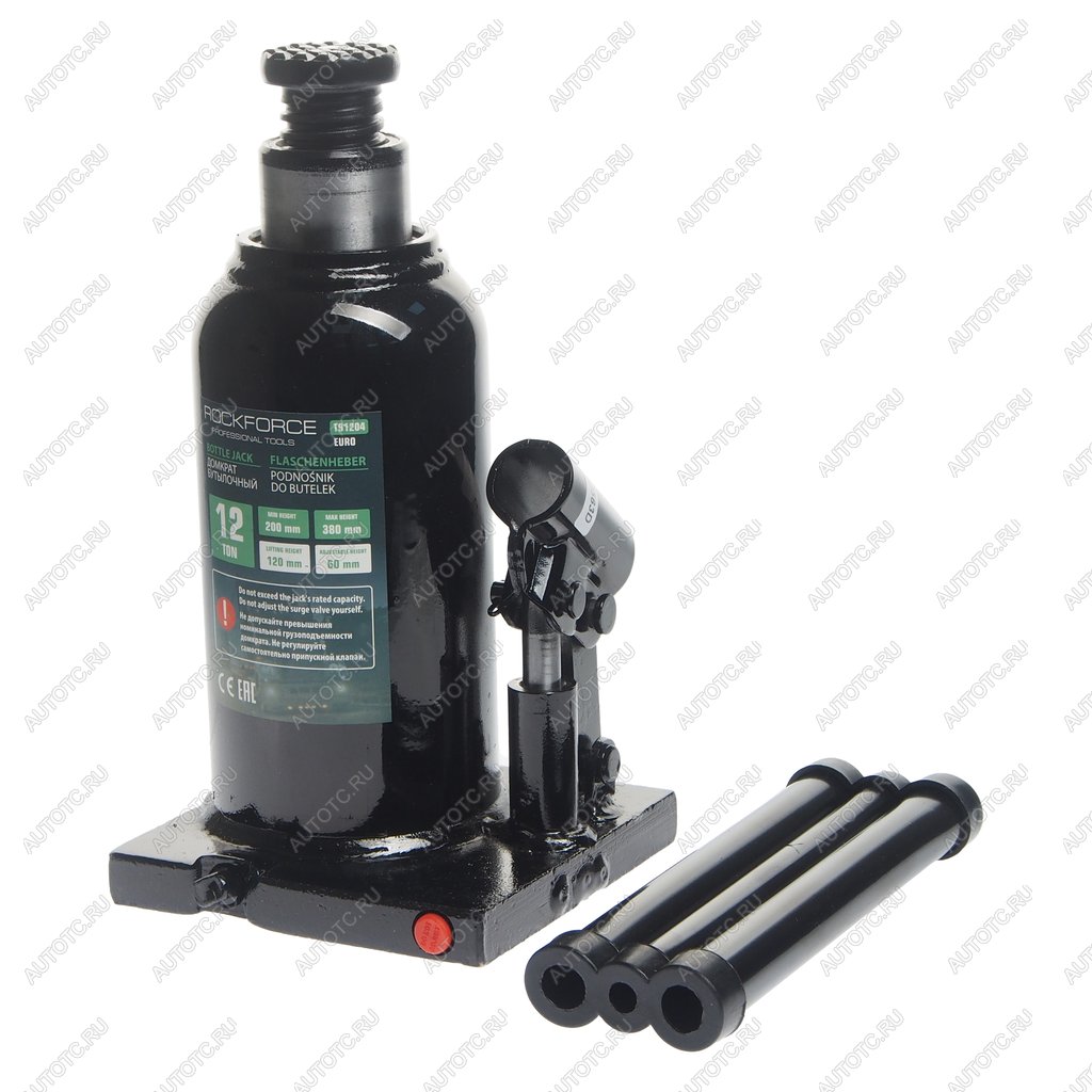 4 649 р. Домкрат бутылочный 12т 200-380мм с клапаном ROCKFORCE ROCKFORCE rf-t91204euro  с доставкой в г. Пермь