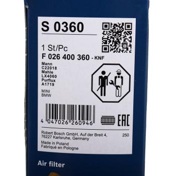 1 649 р. Фильтр воздушный BMW 2 (F45) MINI Cooper (F55) (1.52.0) BOSCH BOSCH f026400360  с доставкой в г. Пермь. Увеличить фотографию 3