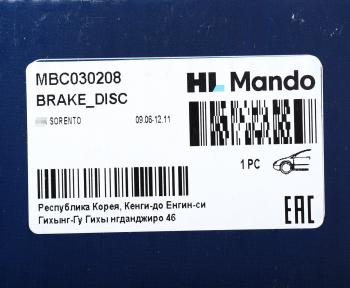 4 749 р. Диск тормозной KIA Sorento (06-) передний (1шт.) MANDO MANDO mbc030208  с доставкой в г. Пермь. Увеличить фотографию 6