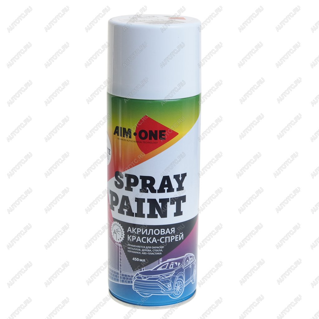 265 р. Краска белая глянцевая акриловая аэрозоль 450мл Spray Paint White Gloss AIM-ONE AIM-ONE sp-gb40 AIM-ONE sp-gb40  с доставкой в г. Пермь