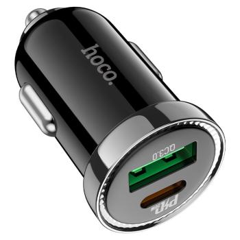 599 р. Устройство зарядное в прикуриватель 1USB + 1 Type C 12V HOCO HOCO z44 black  с доставкой в г. Пермь. Увеличить фотографию 1