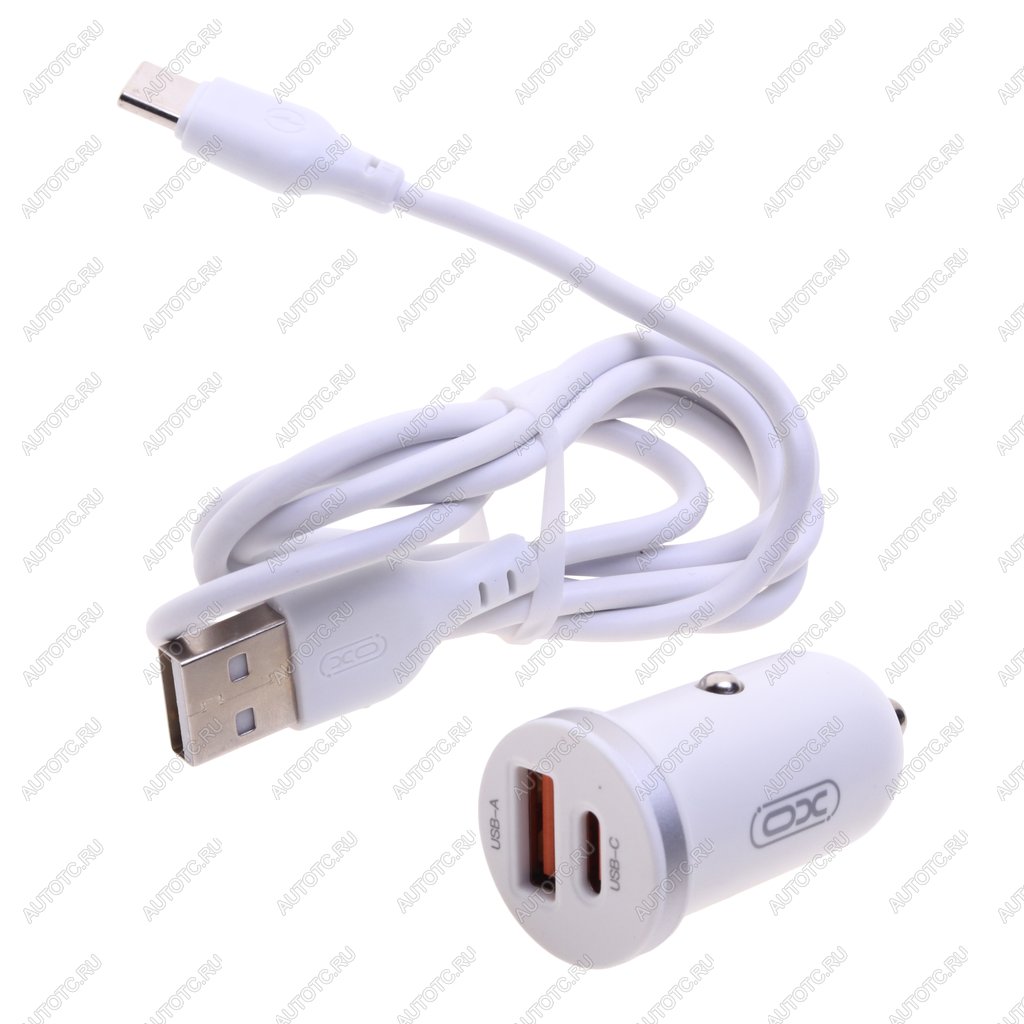 669 р. Устройство зарядное в прикуриватель 1USB + 1 Type C 12V XO XO cc56 white  с доставкой в г. Пермь