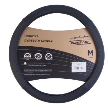 439 р. Оплетка руля (M) 37-39см карбон/черная гладкая экокожа PRIME CAR PRIME CAR 361258 PRIME CAR 361258  с доставкой в г. Пермь. Увеличить фотографию 1