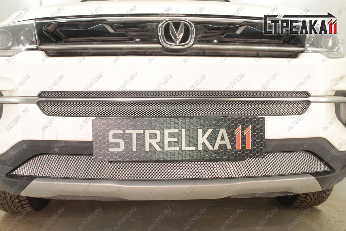 3 759 р. Защитная сетка решетки радиатора (верх)(2 части) Стрелка11  Changan CS35 Plus (2018-2022) дорестайлинг (хром)  с доставкой в г. Пермь