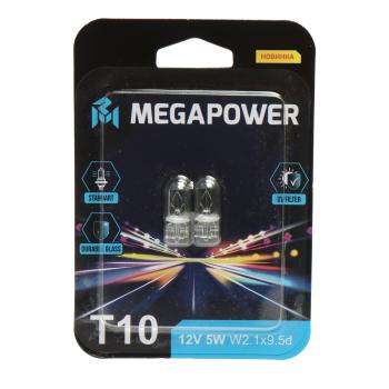 63 р. Лампа 12V W5W T10 W2.1x9.5d блистер (2шт.) Standart MEGAPOWER MEGAPOWER 370-33-075  с доставкой в г. Пермь. Увеличить фотографию 1