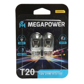 167 р. Лампа 12V W21W W3x16d блистер (2шт.) Standart MEGAPOWER MEGAPOWER 370-33-074  с доставкой в г. Пермь. Увеличить фотографию 1