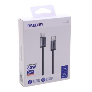 529 р. Кабель USB Type C-USB Type C 1м THREEKEY THREEKEY tk-nb07 60w black  с доставкой в г. Пермь. Увеличить фотографию 2
