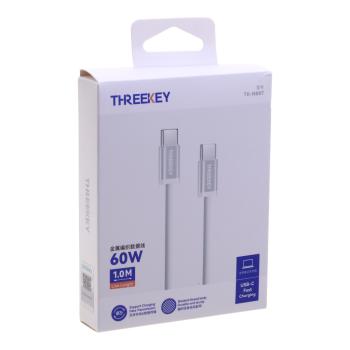 529 р. Кабель USB Type C-USB Type C 1м THREEKEY THREEKEY tk-nb07 60w white  с доставкой в г. Пермь. Увеличить фотографию 2
