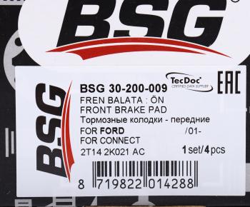 1 889 р. Колодки тормозные FORD Focus,Tourneo,Transit передние (4шт.) BSG BSG bsg30200009  с доставкой в г. Пермь. Увеличить фотографию 6