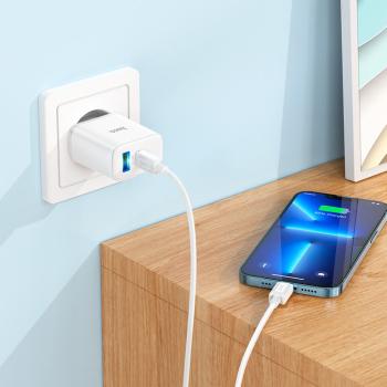 469 р. Устройство зарядное в розетку 1USB + 1 Type C 220V HOCO HOCO c105a white  с доставкой в г. Пермь. Увеличить фотографию 4