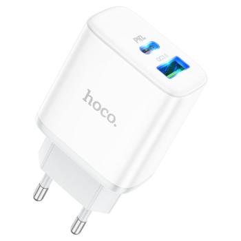 469 р. Устройство зарядное в розетку 1USB + 1 Type C 220V HOCO HOCO c105a white  с доставкой в г. Пермь. Увеличить фотографию 1