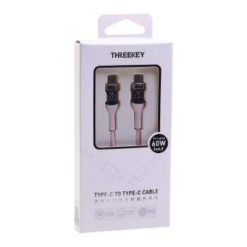 739 р. Кабель USB Type C-USB Type C 1м розовый THREEKEY THREEKEY tk-nb05 60w pink  с доставкой в г. Пермь. Увеличить фотографию 2