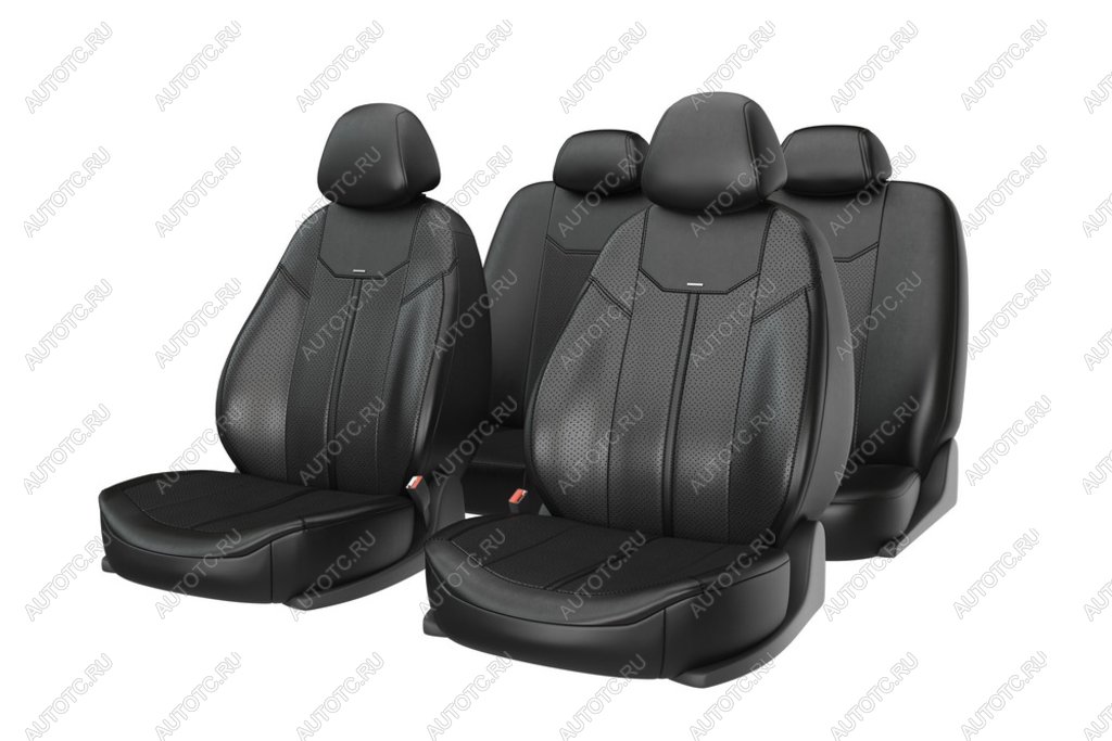 4 599 р. Авточехлы универсальные экокожа черные (11 предм.) Mustang CARFASHION CARFASHION 10028  с доставкой в г. Пермь