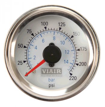 5 799 р. Манометр VIAIR 2 220 PSI, 2 контура, с подсветкой, белый Viair 90081  с доставкой в г. Пермь. Увеличить фотографию 1