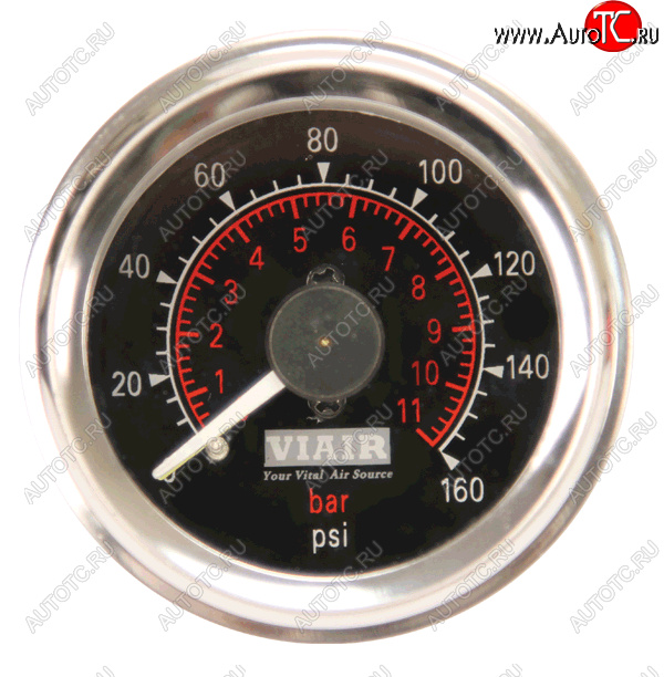 5 799 р. Манометр VIAIR 2 160 PSI, 2 контура, с подсветкой, черный Viair 90082  с доставкой в г. Пермь